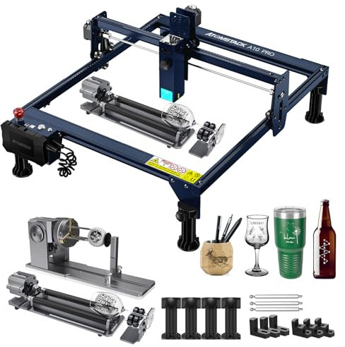 ATOMSTACK A10 PRO Laser Engraving Machine 50W with R1 Pro Laser Rotary Rollers, 10W Output Power Laser Cutter Engraver, Offline Engraving & Touch Control, for Wood Metal Acrylic, etc.
