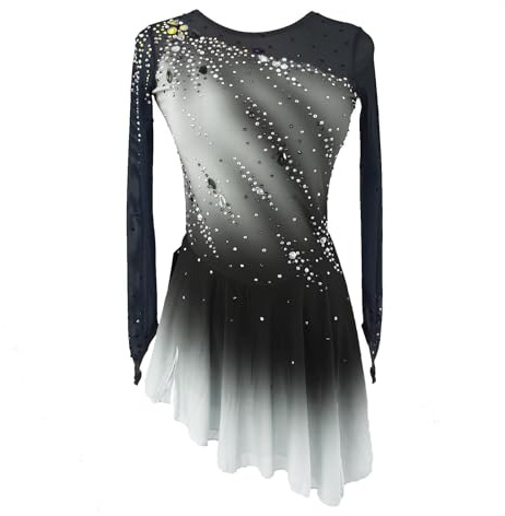 LIUHUO Figure Skating Dress Girls Women Elegant Gradient Quality Crystals Competition Skate Skirt Grey