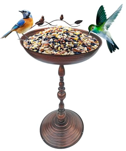 Bebedero para Aves Exterior - Bebedero Exterior de Pájaros con Base | Estatua Artística De Hierro Antiguado con Plato para Jardín Terraza Balcón