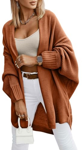 Saodimallsu Cardigan à manches longues pour femme - Cardigan oversize ouvert sur le devant - Pull léger - Long manteau en tricot décontracté et élégant - Couleur unie - Pullover, marron, XL
