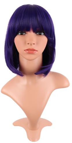 MapofBeauty 12 Pollic Corto Lisci Flat Frange Bob Parrucche (Scuro Viola) | 30 cm,Heat Resistente,Sintetico