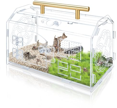 Recinto de acrílico para arañas saltarinas, 8.7 x 5.1 x 6.9 pulgadas, versátil caja de tarántula, accesorios de araña saltando con puerta de apertura frontal y agujeros de alimentación, kit de carcasa
