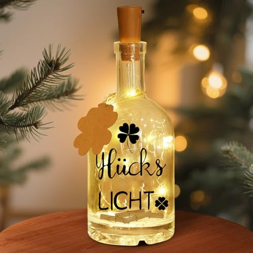 LED Flaschenlicht mit Spruch - Lucky Licht, Beleuchtete Flasche,Glückslicht | Dekoflaschen mit Korken, Geschenke für Frauen, Beste Freundin Geschenke, Beleuchtete Dekoflasche Geburtstagsgeschenk