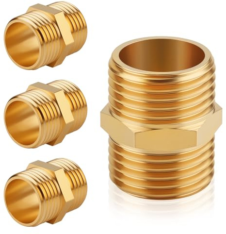 NZNSML 4 Pcs Adapter Reducer Brass Hex Nipple 1/8 to 1/8 Inch Connector | Hex Hose Pipe Connector Male Thread for Pipe Fitting Connect Conversion for Gardening Home DIY Projects