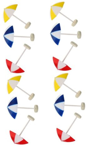 NOLITOY 12pcs Miniature Beach Umbrellas for Doll Houses and Micro Landscapes Lightweight Resin Sun Umbrella in Red Blue Yellow for Mini Gardens Party Decorations and Ocean-themed Displays