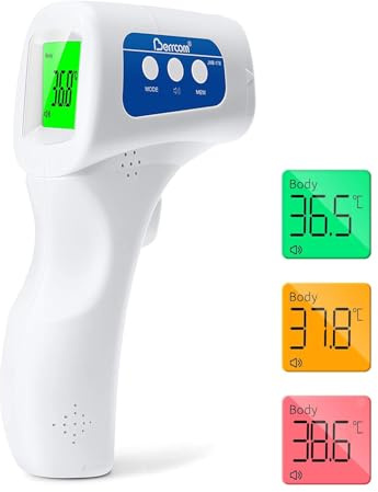 Berrcom Termómetro para la fiebre sin contacto por infrarrojos para la frente, termómetro digital médico 3 en 1 LCD