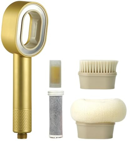 Filtersonic - Pommeau de douche 3 en 1 - Haute pression - Avec filtre - Filtre contre le calcaire - Augmente la pression - Avec éponge pour enlever l'eau dure - Métal lourd - Doré
