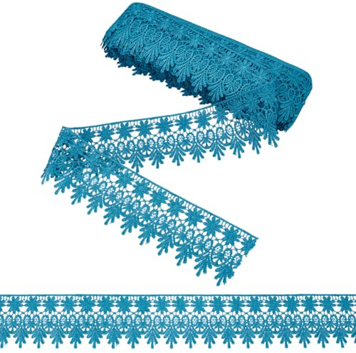 NBEADS 15 iarda di Pizzo All'Uncinetto Vintage, Nastro In Pizzo Floreale In Poliestere Largo 8cm Bordo Floreale per Lavori Fai Da Te Decorazioni per Casa e Confezioni Regalo, Blue Steel