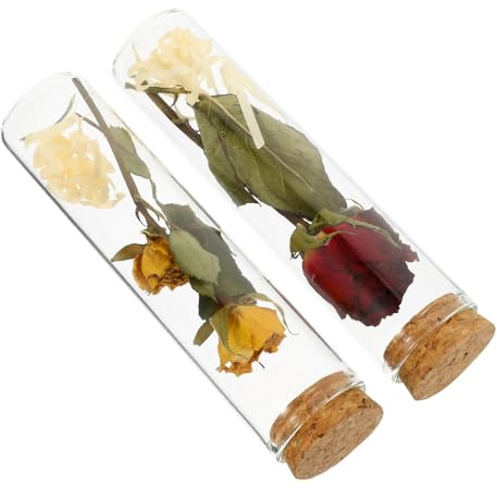 ANDRESLAD Bottiglie dei Desideri in Vetro Mini 2 Pezzi con Fiori Secchi Rosa Rossa e Gialla, Bottiglie di Pozione con Tappo in Sughero per Decorazioni e Messaggi, Idee Regalo e Bomboniere