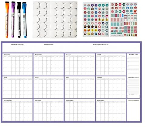 Wezalget Calendario Da Parete 2026 | Planificatore Annuale a Griglia Cancellabile | Poster Calendario Cancellabile a Secco per Parete,Per Casa Ufficio Scuola Aula Famiglia Programma