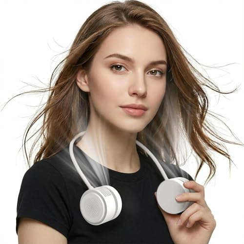 ViSSKO Nackenventilator Tragbarer, Halsventilator USB Mini, 3 Geschwindigkeiten, 2000mAh Persönlicher Ventilator Umhängen Ventilator, Faltbarer USB Ventilator für Küche Büro Gym Reise - Weiß