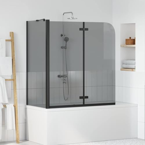 Ombrello doccia bagno nero 120 x 68 x 130 cm in vetro di sicurezza con telaio in alluminio, separatore bagno regolabile per vasca da bagno design minimalista