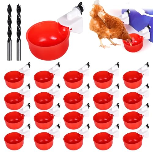 20 Stück DIY Hühnerwasserbecher, Automatische Hühnertränke mit Bohrmaschine, Hühnerwasserspender, Wassertränke Hühner, Automatische Geflügeltränke Set für Geflügel wie Hühner Enten Gänse Truthähne