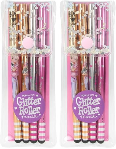 Depesche 12744 Topmodel - Set di Penne Gel metallizzate in Astuccio Trasparente, 4 Penne in Colori Glitterati per Scrivere e Decorare (Confezione da 2)