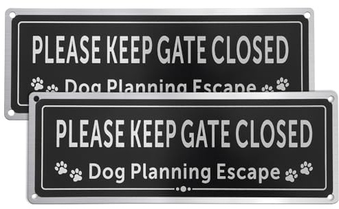 2Pcs Please Close The Gate Metal Sign, 3.5” x 9.8” Metal Aluminum Yard Sign, Dog Planning Escape Signs - Brushed Aluminium Durable Ink - UV Protected Weather Resistant Durable