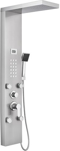 Auralum Colonna Doccia Idromassaggio con Miscelatore, Pannello Doccia Acciaio Inox 3 Funzioni, Doccia Soffione Colonna con Display LCD per Bagno