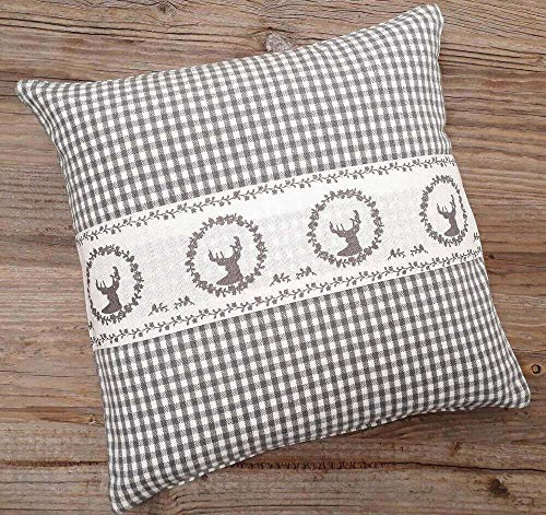 Bezug für Deko-Kissen 30x30 cm - RESI Baumwolle Hülle im Landhaus-Stil, Hirsch Grau Weiß Kariert - Waschbar Mit Reißverschluss, für Sofa und Couch