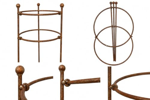 Hirsch Terracotta Staudenhalter sehr stabil Ø: 30 cm Höhe: 50 cm mit Doppelring aus Metall in Edelrost Rankhilfe, Rankgitter