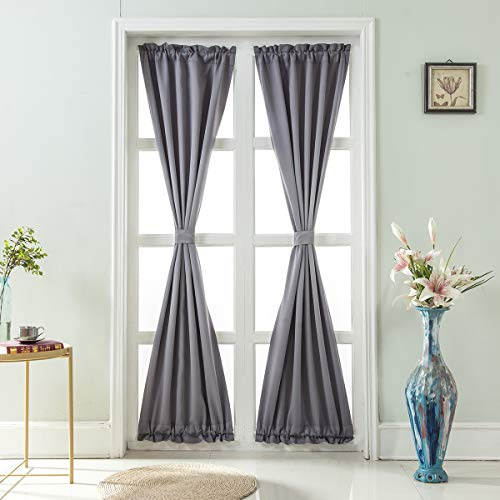 French Türvorhang Pure Farbe Verdunkelungsvorhang, Panovous Seitenlicht-Vorhänge für Vordertür, Französische Türpaneel für Terrasse Schiebefenster 1 Stange Tasche Vorhang, 1 Stück (Grau, 137*183cm)