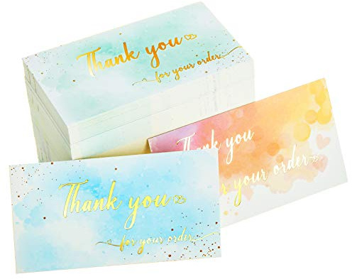 300 Pieces Thank You For Your Order Business Cards Watercolor Support Small Business Customer Thank You Cards Gold Foil Appreciation Note for Online or Retail Stores Handmade Goods