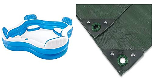 Intex 56475NP - Aufblasbares Swim Center Family Lounge, 90 x 90 x 26 Zoll & Noor Abdeckplane Profi 140g/m2 Grün I 3 x 3 m I Allzweckplane für Schutz vor Witterung I Ideal geeignet für Gartenbereich