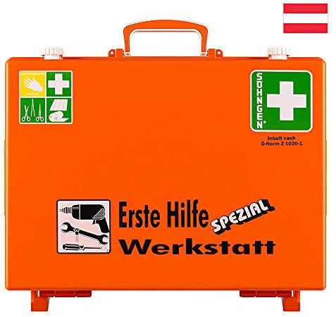 Söhngen Erste-Hilfe-Koffer Werkstatt, Wandhalter, orange, ÖNORM Z 1020 Typ 1, Art.-Nr. 0390211 | Verbandskasten | Notfallkoffer | Erste Hilfe Kasten