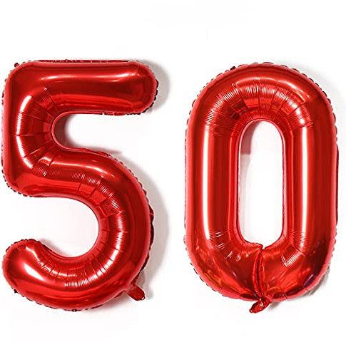 Luftballons Zahl 50, Zahl ballon 50 rot Luftballons 50. Geburtstag deko frau Folienballon 50 Zahlballons 50 rot XXXL 40 Riese Aufblasbar Helium Ballon 50 jahre Geburtstag Deko frauen rot(50)
