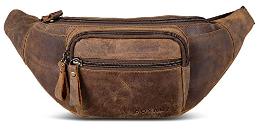 ROYALZ 'Alabama' Gürteltasche Leder Herren Damen Bauchtasche Retro Vintage Look Hüfttasche flach Brusttasche Brustbeutel Echtleder | Verstellbarer Gurt bis 130 cm, Farbe:Nevada braun