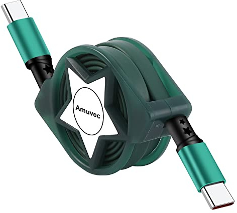 Amuvec 60W USB C auf USB C Kabel, USB Typ C PD 3.0 Einziehbares Ladekabel und Datenkabel, für iPhone 15/16, Galaxy S24 S23 S22 Ultra, Huawei, Xiaomi, Sony, Pixel, Moto, PS5, Pad Mini 6, Pad Pro-1M
