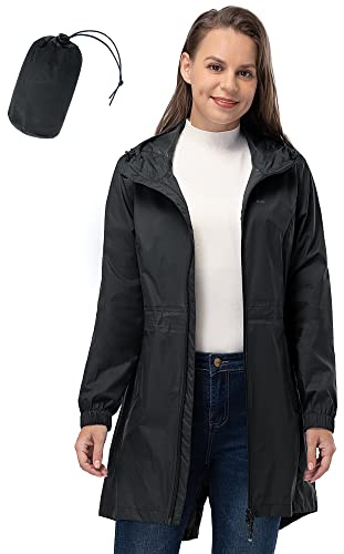 33,000ft Damen Dünne Wasserdichte Faltbar Regenmantel Regenjacke mit Kapuze, Leicht Atmungsaktive Travel Regenponcho, Lange Windbreaker Jacke für Frauen