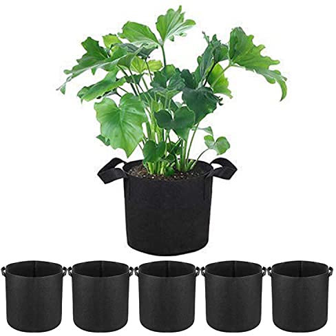 Sacchetti per piante da giardino, confezione da 6 sacchetti per la coltivazione di piante da 30 litri, vasi in tessuto non tessuto ispessito resistente con manici a cinghia (nero) (10 galloni)