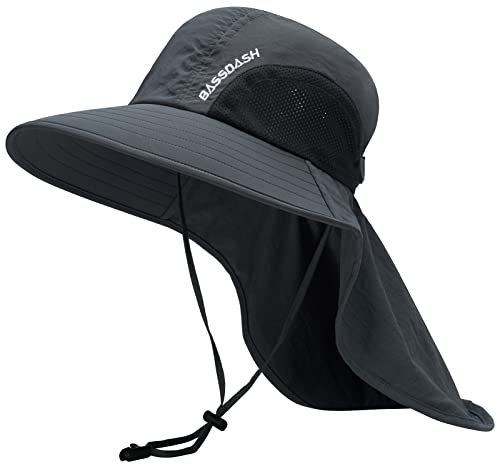 Bassdash Unisex Sonnenhut UPF 50+ Angelhut wasserabweisend breite Kremp mit großem Nackenschutz Pferdeschwanz Herren Damen