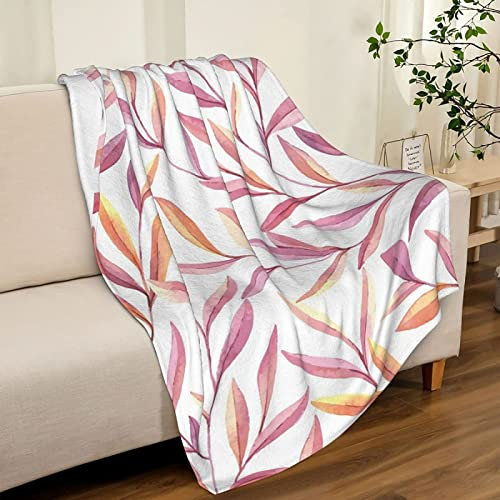 FIBITA Kuscheldecke 3D Rosa Pflanze Flanell Fleecedecke 130x150 Laub Wohndecke Pflanze Sofadecke Couchdecke Tagesdecke Flauschig Weiche Mikrofaser, für Bett & Sofa