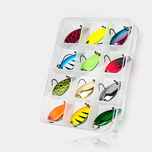 WeddHuis Tilapia Angelhaken Set | 12x 3,5g Spoons, Box | Angelhaken-Set für Tilapia | Tilapia Angelhaken