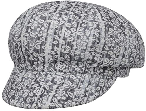 Alfonso D’Este Flowers & Stripes Ballonmütze Schirmmütze Schildmütze Damencap Baker-Boy-Mütze Damen - Made in Italy mit Futter, Schirm Sommer Frühling-Sommer - One Size blau-weiß