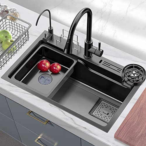 Fregadero Moderno Para Cocina Un Seno Con Escurridor, Acero Inoxidable, Multifuncional, De Utilidad Para El Hogar Con Grifos (Color