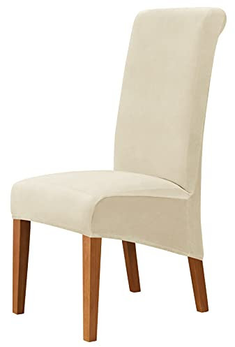 CZADMXP Stretch Stuhlhussen Für Esszimmerstühle, Velvet Große Stuhlbezüge Plüsch Stuhl Hussen Schonbezüge Sitzbezüge Für Esszimmer, Hotel, Bankett (Creme,6er Set)