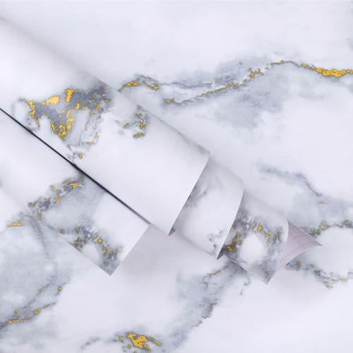 MAmoy Marble Granite Matte Peel and Stick Wallpaper Vintage Black Gold Contact Paper Removable Thick PVC Self Adhesive Wallpaper for Bedroom、Bathroom、Kitchen