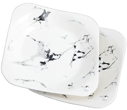 NGDECOR Set di 2 Piatti Piani in Ceramica da 8 Pollici, Moderno Marmo Grigio Porcellana Piatto Set da Cucina Piatto da Portata per Dolci, Insalate, Adatto a Microonde, Forno e Lavastoviglie,Square