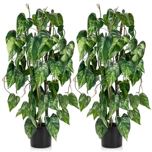 2PCS 76cm Kunstpflanze Philodendron Groß, Kunstpflanze Groß im Topf, Deko kunstpflanze für Wohnzimmer Schlafzimmer Büro Deco, Indoor Outdoor Garten Moderne Dekoration