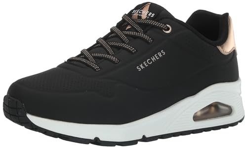 Skechers Women's Uno - Shimmer Away Wedge Slip-On Fashion Sneakers, Black/White, 9.5 Wide