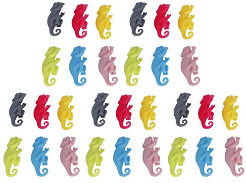 30 Stück Weinglas Charms Anhänger, Chamäleon Förmige Weinbecher Etiketten Wiederverwendbare Silikon Getränkemarker für Party, Hochzeit, Cocktails, Martinis, Champagn
