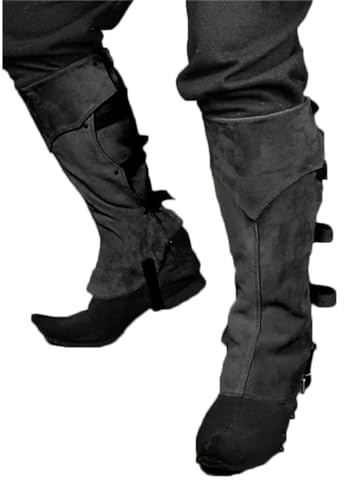 ORANDESIGNE Pirate Stiefelstulpen Herren Mittelalterliche Beinwickel Kunstleder Mittelalter Stiefel Gamaschen Wildlederimitat Steampunk Stiefelüberzug Kostümzubehör C Schwarz Einheitsgröße