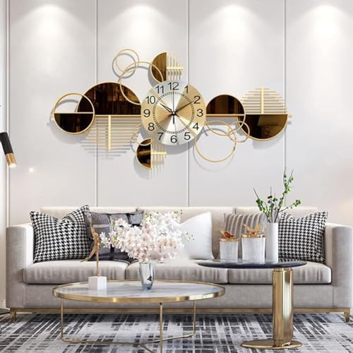 Wohnzimmer Wanduhr, Wanddeko Metall, Moderne Einfache Mode Kreative Große Wand Uhr, Stille Batterie Betriebene Metall Uhren, Für Haus, Schlafzimmer, Esszimmer, Küche, Wand 3D Kunst D(Color:Horizontal)