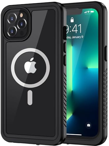Lanhiem für iPhone 13 Pro Hülle IP68 Wasserdicht Magnet Stoßfest | Handyhülle iPhone 13 Pro, Kompatibel mit Magsafe, 360 Grad Outdoor Panzerhülle, mit Displayschutz, Schwarz