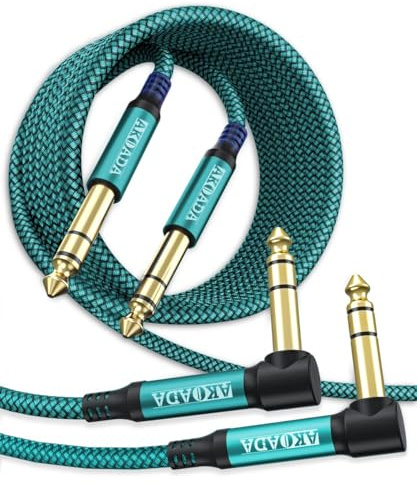 AkoaDa 6.35mm to 6.35mm TRS Instrument Cable 2-Pack, Professional 1/4 Inch Jack to Jack Cable with Nylon Braid for Amplifier, Keyboard, Speaker(Green, 3.0m)