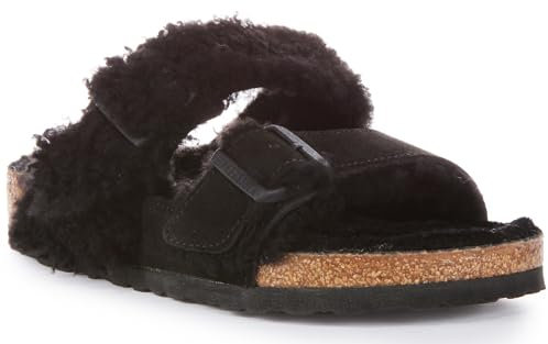 BIRKENSTOCK / Modell: Arizona Split Teddy mit Lammfell/Black-Schwarz/Weite: Normal / 1025581