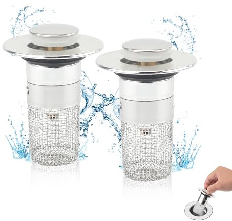 TEKONDA 2 Stück Waschbeckenstöpsel(34-40mm) Pop up Waschbeckenstöpsel Abflussstopfen Waschbecken mit Haarsieb Universelles Geruchsbeständiger Abflussstöpsel für Waschbecken Bad Küchenspülen