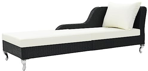 ULUYYUC Rattan-Liegebett Sonnenbank Tagesbett-Überdachung Liege GartenSonnenliege mit Auflage Poly Rattan Schwarzgeeignet für Pools, Strände, Decks