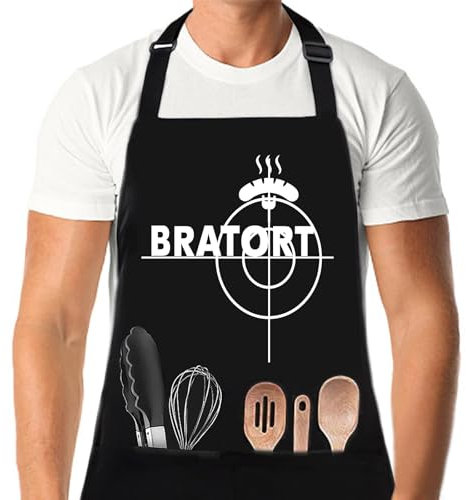 XCSJKJ Grillschürze für Männer mit Bratort, Kochschürze Herren Schürze lustig, mit 4 Tasche Grill schürze für Männer Küchenschürze Herren, Geschenkideen BBQ Schürze Bratort Schwarz